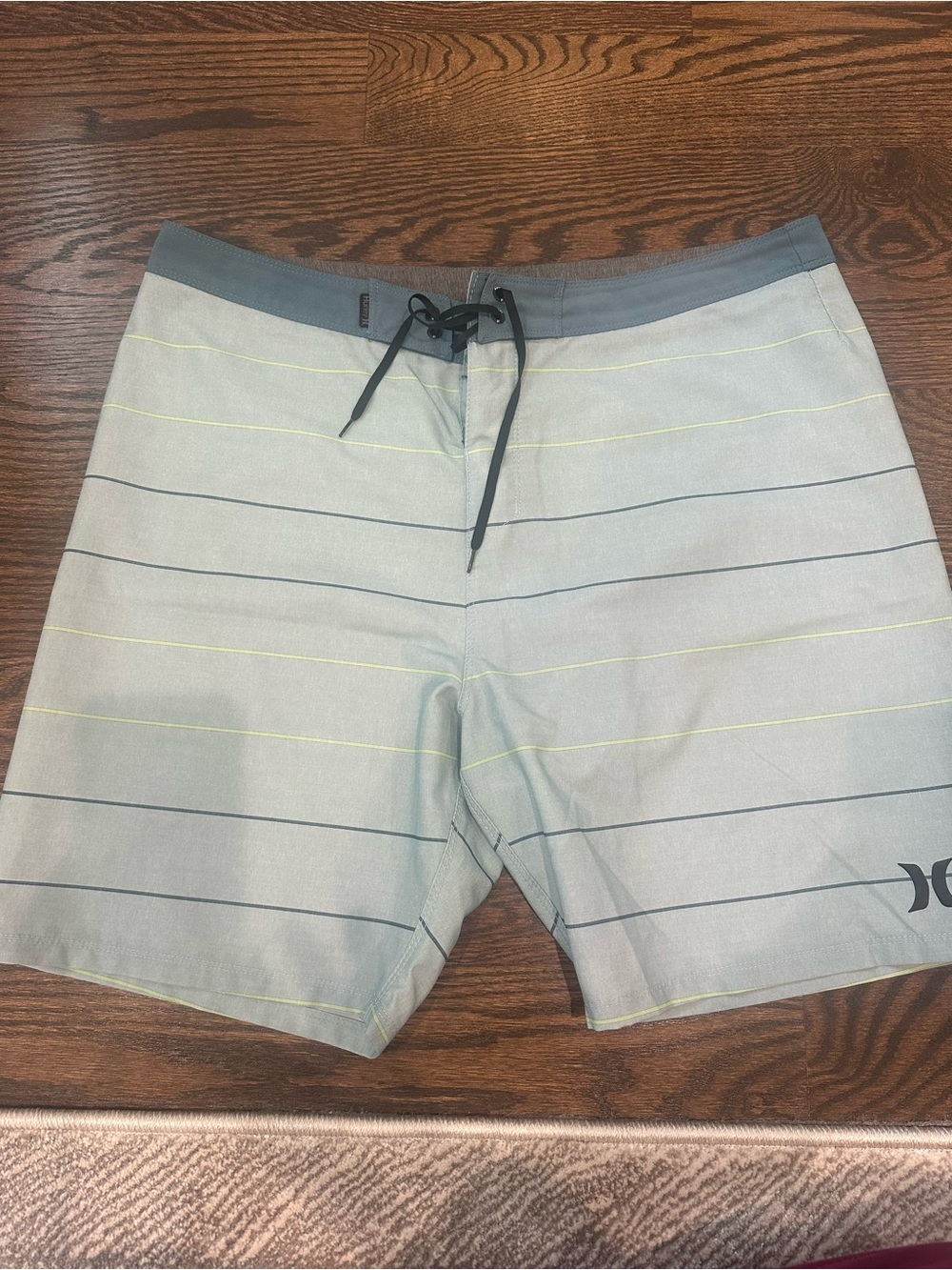 Hurley Men’s Light Gray and Yellow Striped Board Shorts